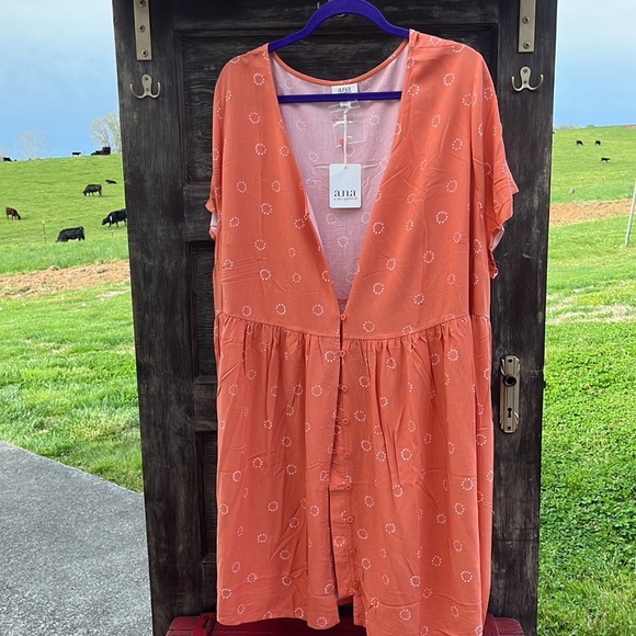 a.n.a. Short Sleeve, V-Neck T-Shirt Dress, Marmalade Orange |3X - Picture 6 of 11